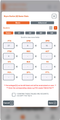 Manual stats entry