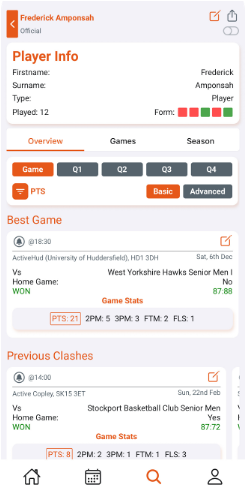 Player stats page